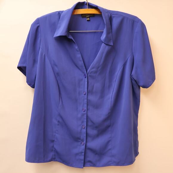 Element Blue Blouse Button Front Size 2XL Short Sleeves Collar Shldr Inserts - Picture 16 of 16